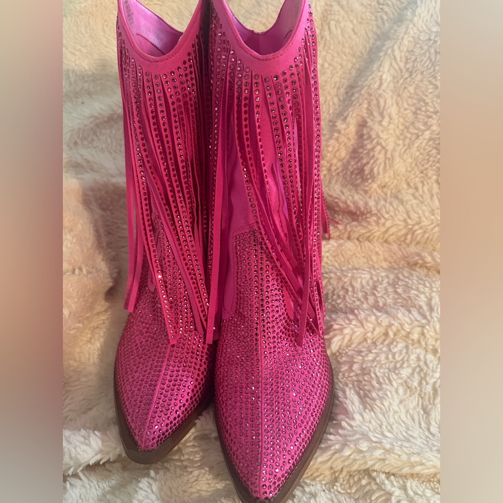 Jessica Simpson Hot Pink Rhinestone Fringe Boots